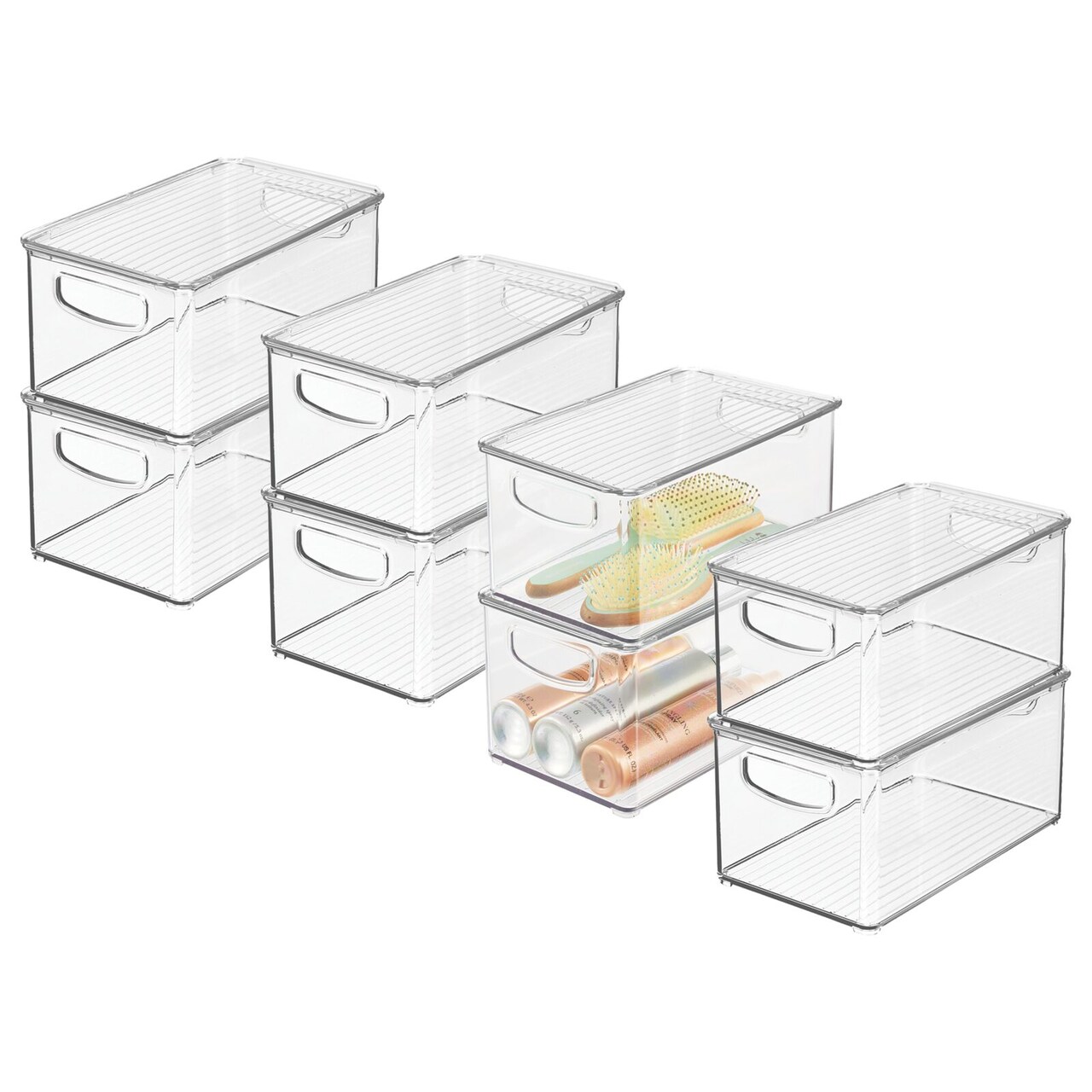 mDesign Deep Plastic Bathroom Storage Box with Lid/Handles, 8 Pack